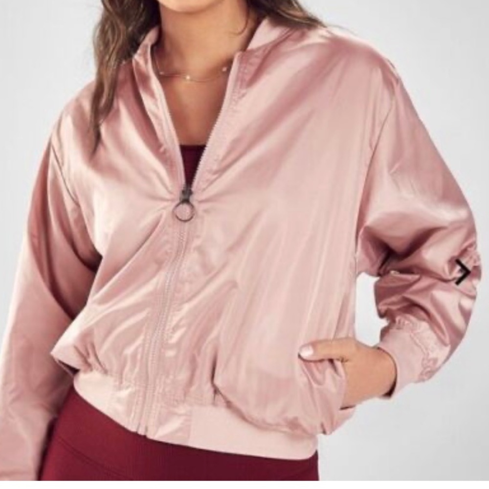 Fabletics Pink Bomber Satin Windbreaker